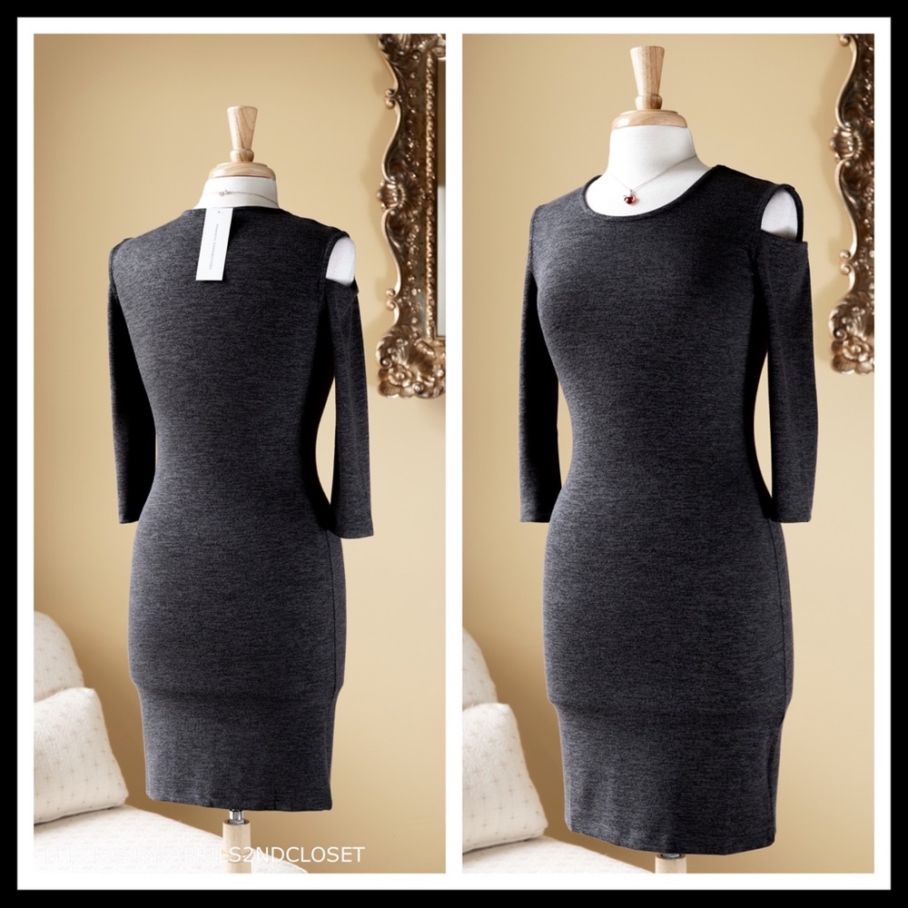FRENCH CONNECTION KNIT COLD SHOULDERS 3/4 QUARTER SLEEVES SHIFT MINI DRESS A2C - Picture 3 of 8